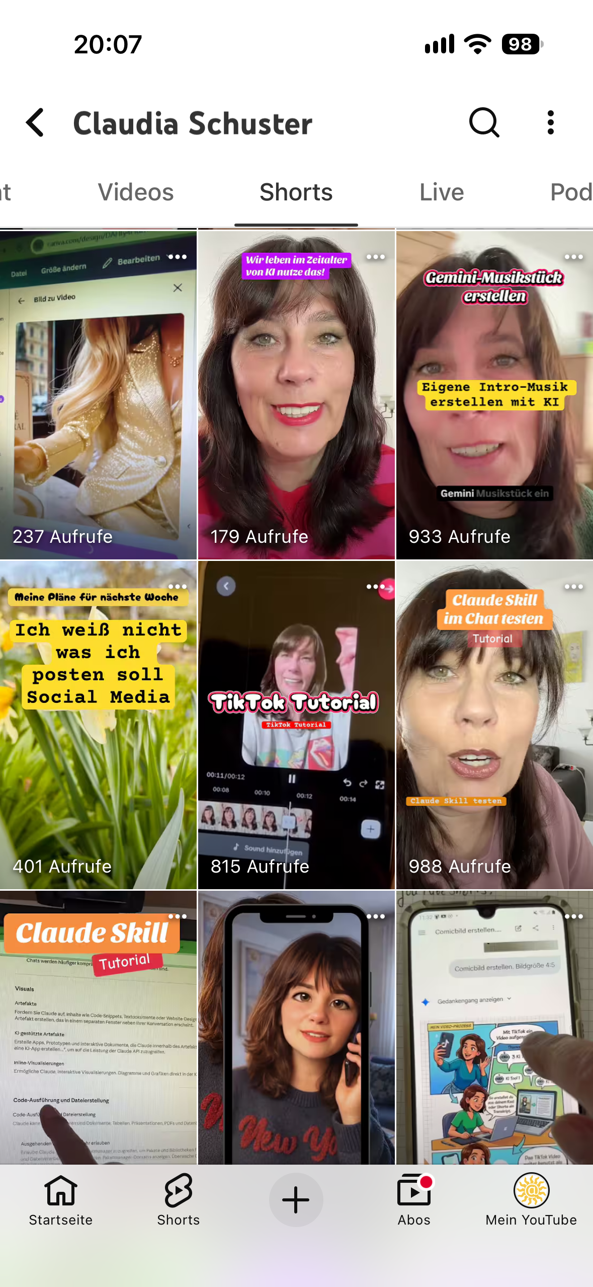 YouTube Shorts Kanal von Claudia Schuster